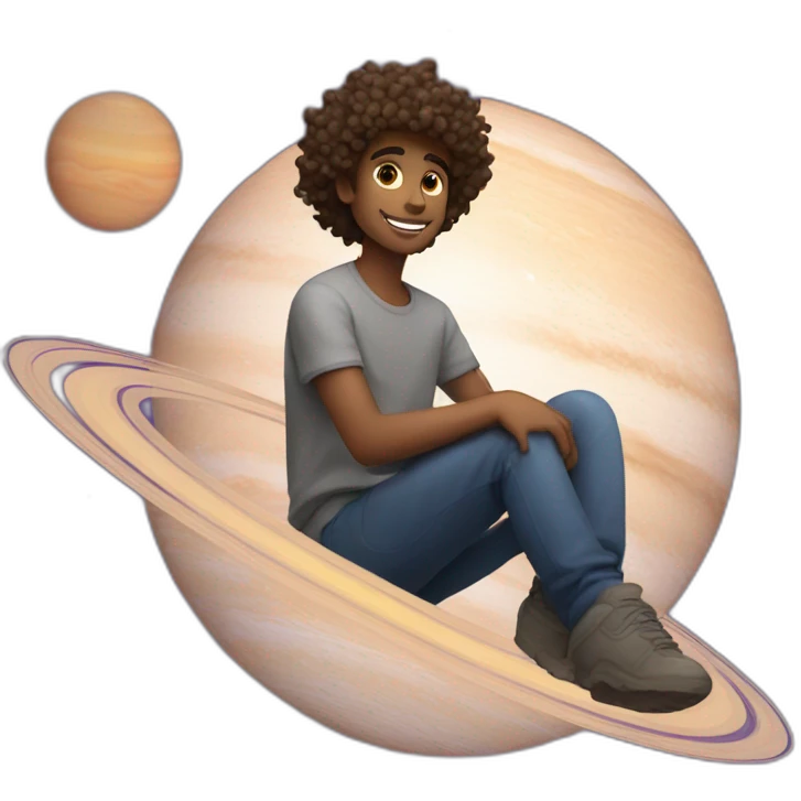 Guy with curly hair sitting on saturn emoji
