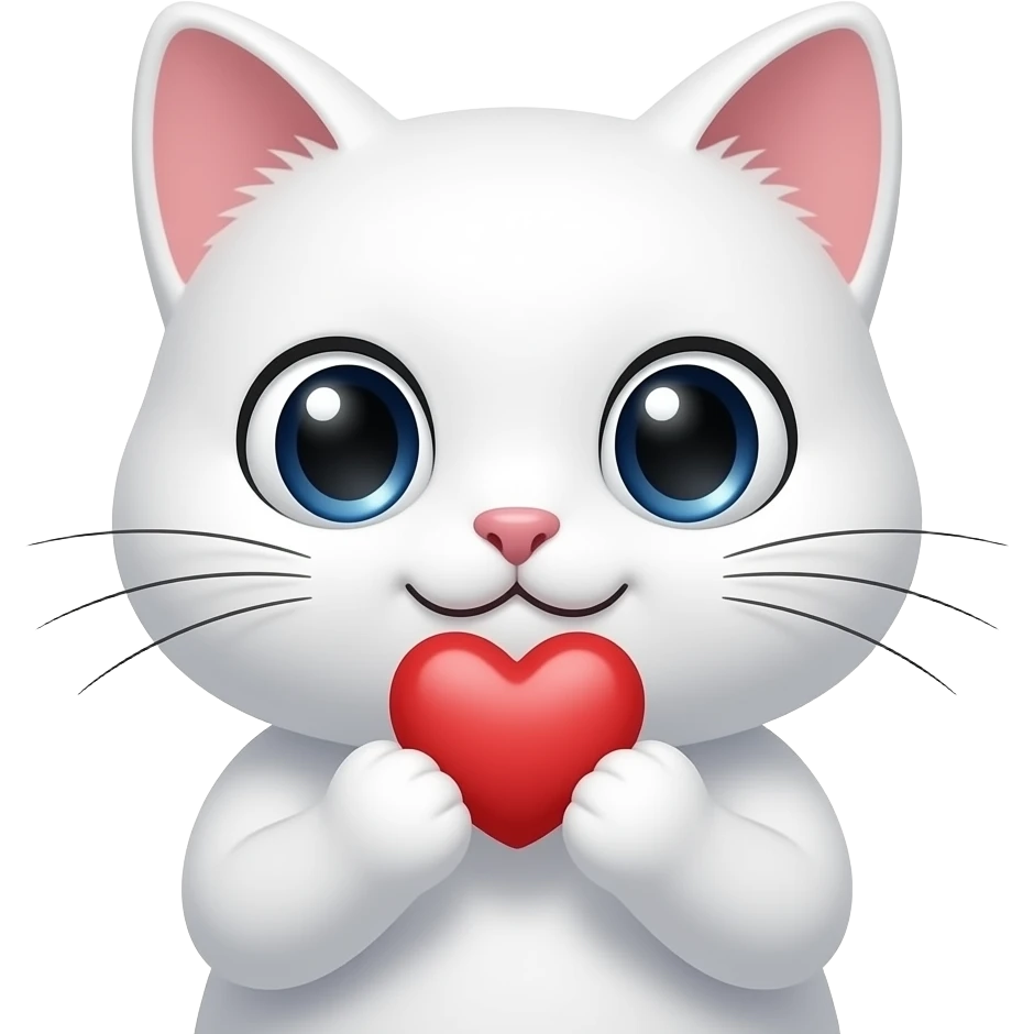 Portrait of a white anime cat with white eyes sending a heart emoji
