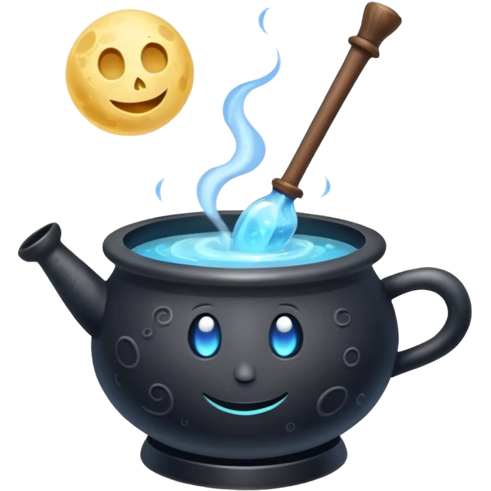 alchemy mage character stirring potion cauldron shaped like the moon emoji