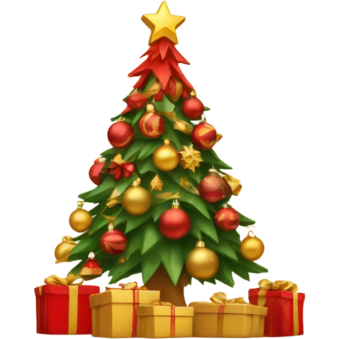 Red and gold Christmas tree with presents  emoji