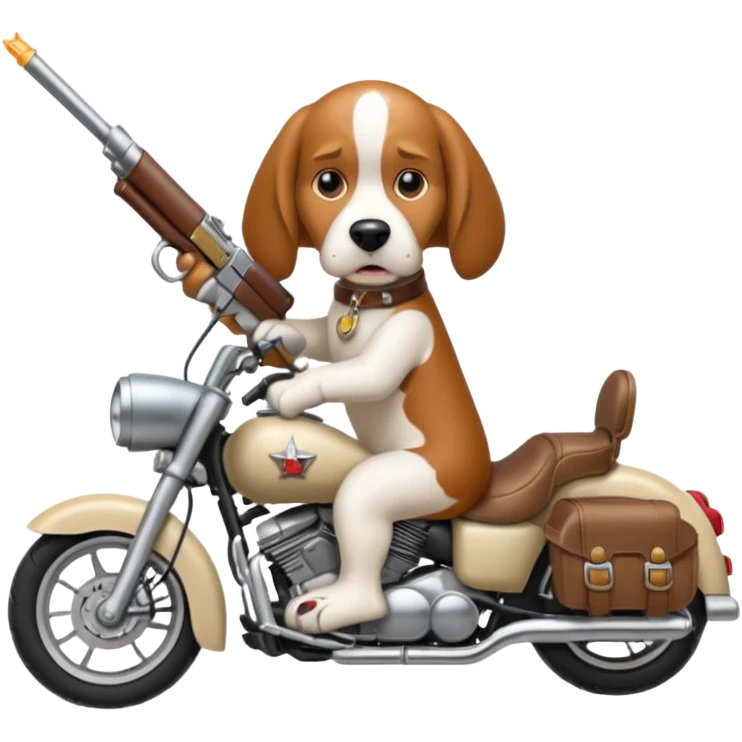 extremely angry bassett hound on a motorcycle with gun emoji