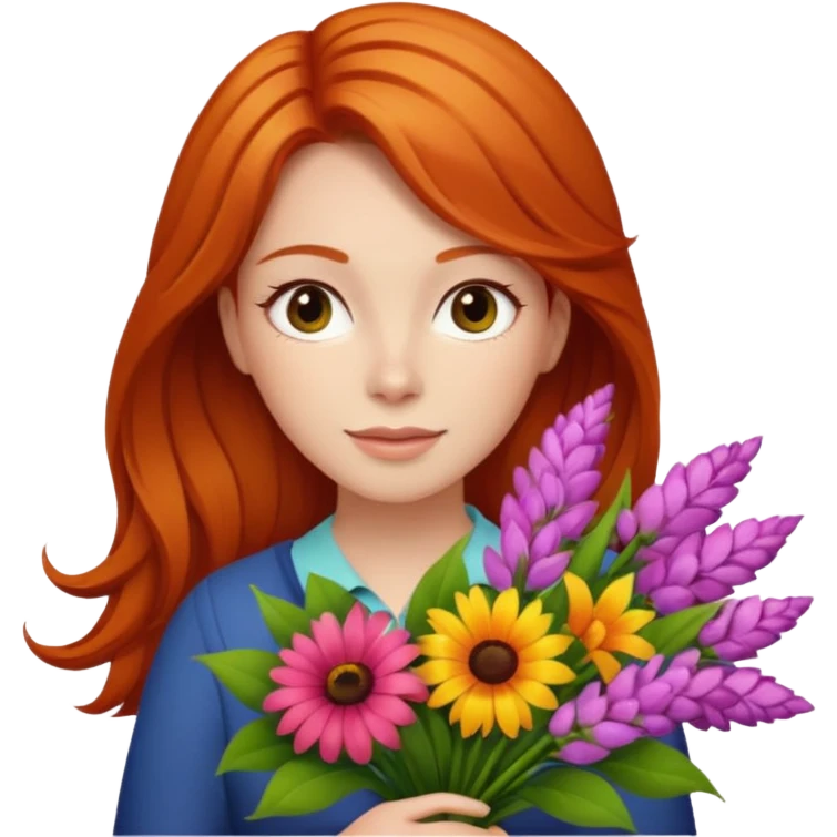 ginger hair woman with big bouquet of flowers emoji