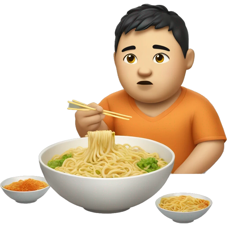 fat chinese boy eating noodles emoji