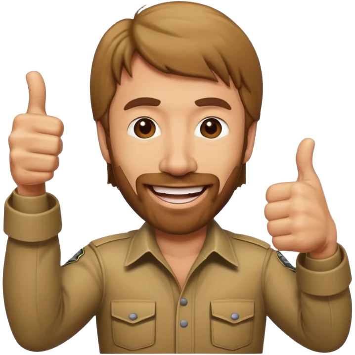 caricature emoji of Chuck Norris, big smile, thumbs up emoji