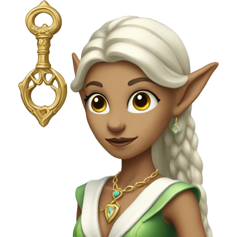 an elf woman login holding a big key emoji