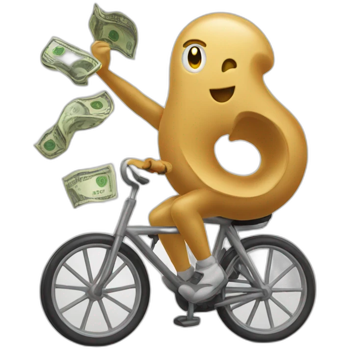 cashew riding a bicycle throwing money emoji