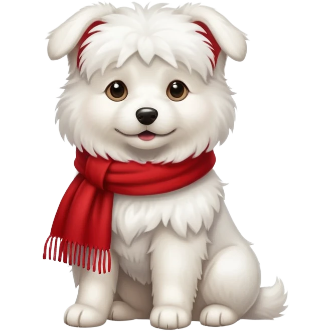 White fluffy dog wearing a red scarf emoji