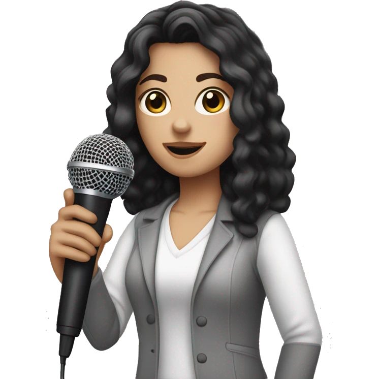 white girl with dark hair handing a microphone to someone emoji