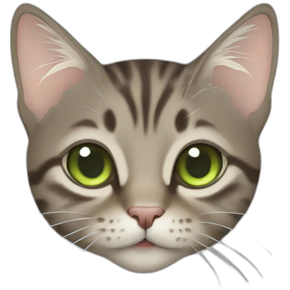 Grey brown tabby cat Green eyes, beige mouth emoji