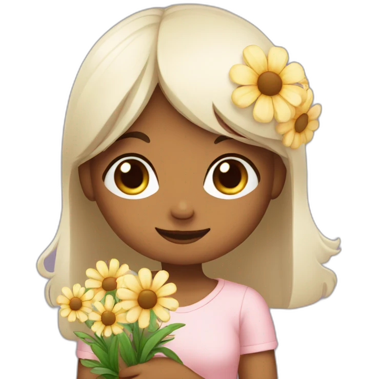 Cute girl saying sorry with flowers  emoji