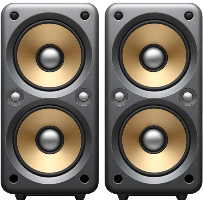 Minimal emoji icon of a modern metallic speakers, front view, detailed geometry, dark metallic body, subtle highlights, isolated emoji