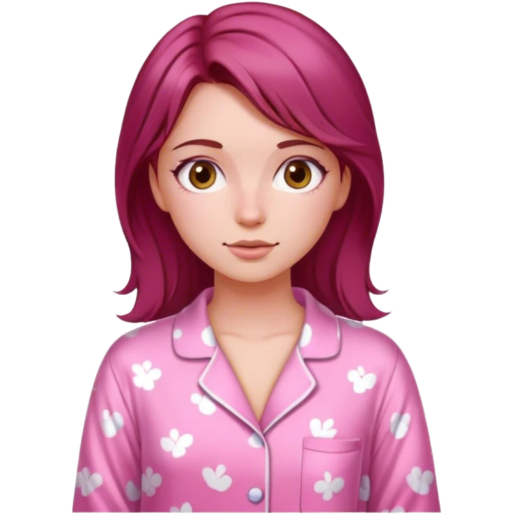 A beautiful, burgundy haired girl wearing pink pajamas emoji