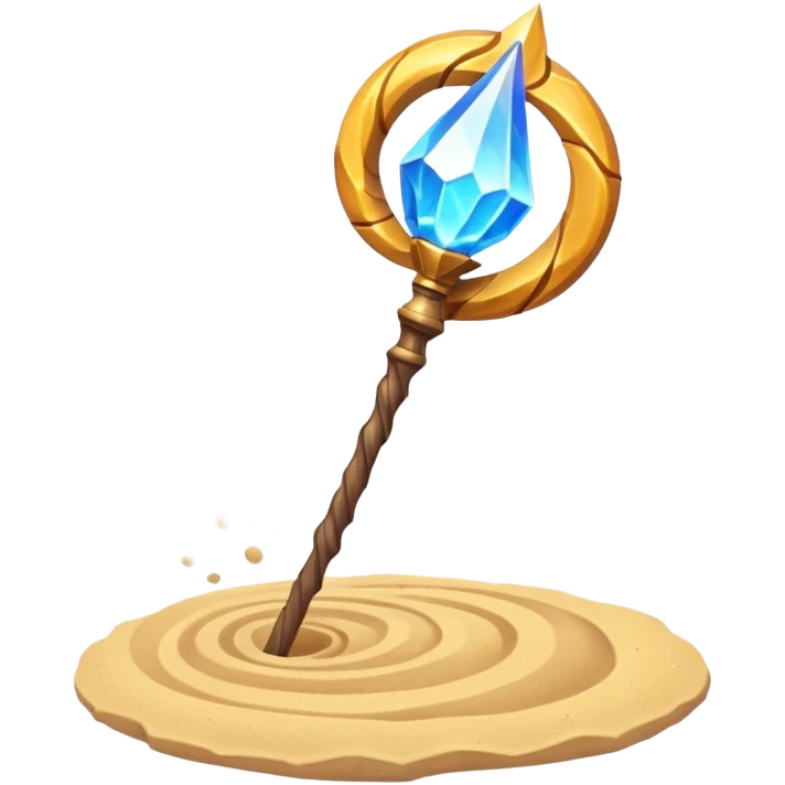 desert sand mage staff object icon, ancient wooden staff, swirling sand crystal on top, glowing golden aura, small floating sand particles, fantasy desert style, 3D cartoon, mobile game icon style, centered, clean background, soft shadow, no text, no watermark
 emoji