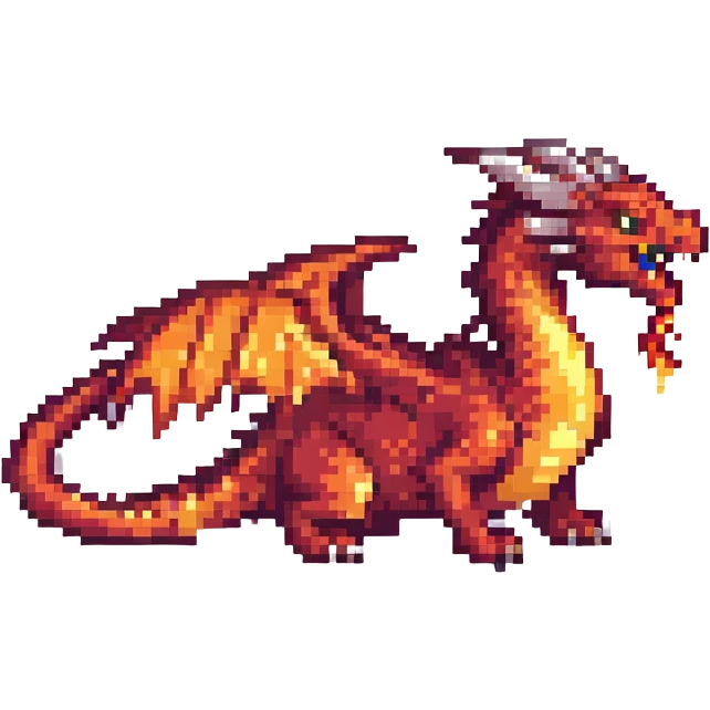pixel art dragon, breathing fire emoji