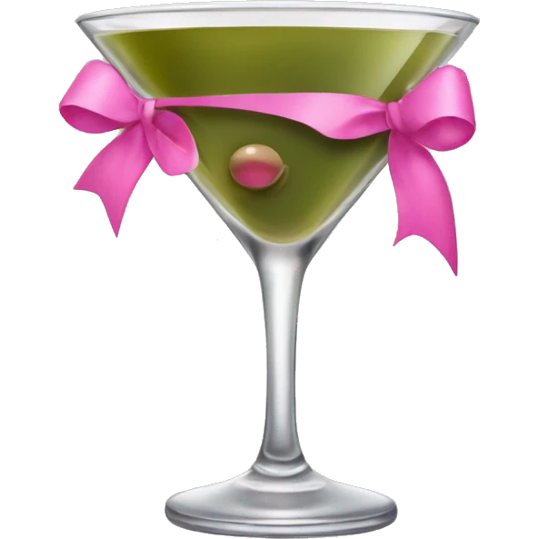 Dirty olive martini  with a pink bow on the stem emoji