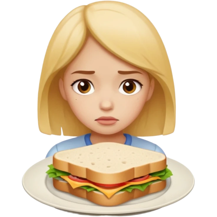 The girl looks sadly at the food emoji