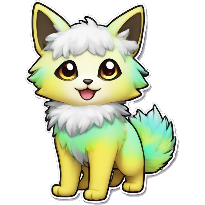 Anthro Fluffy Cool Cute Magical Elemental Shiny Colorful Neon Vibrant Colors Sparkle Kemono-style Chibi Fantasy-Animal-Fakémon-Pokémon-Hybrid Fur Sona Aesthetic Full Body Sticker emoji