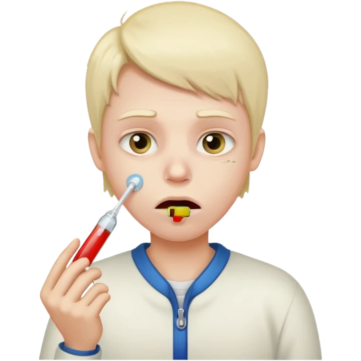 persona enferma con un termometro en la boca  pero que no tenga ropa de enferma y con una cara mas enferma emoji