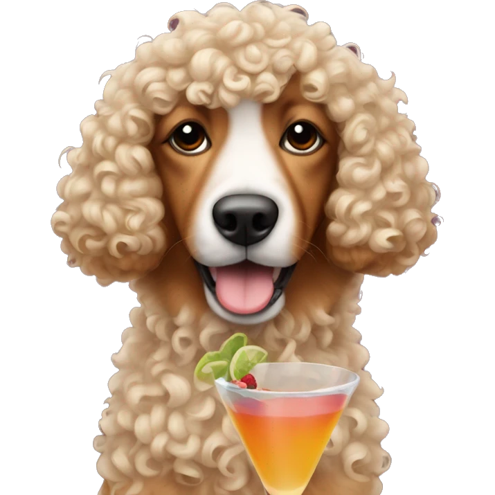 A dog with curly hair sipping a coctail emoji