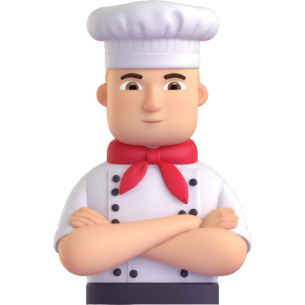 chef in uniform, arms crossed, stern expression, drill sergeant vibe emoji