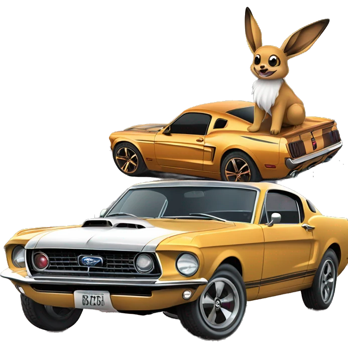 Eevee next to a ford mustang 67 on top of the World  emoji
