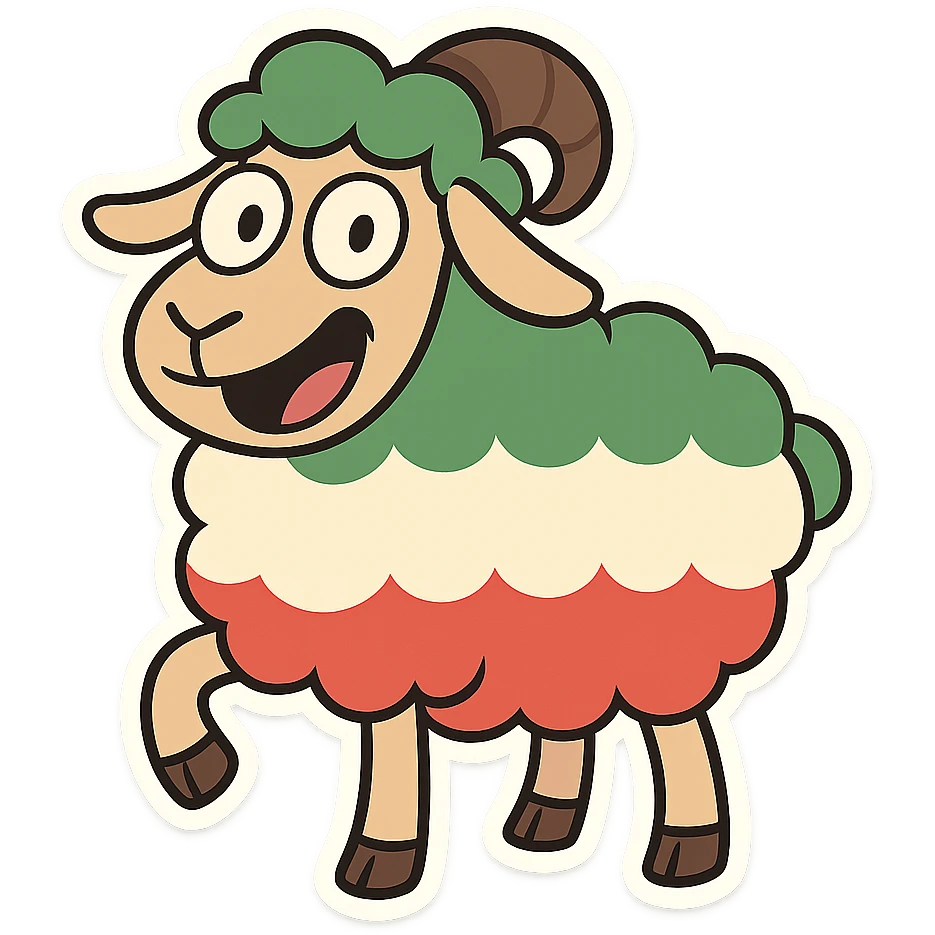 cartoon sticker of a happy colorful Kurdish sheep, no flag, no text, suitable for WhatsApp and Instagram, transparent background emoji