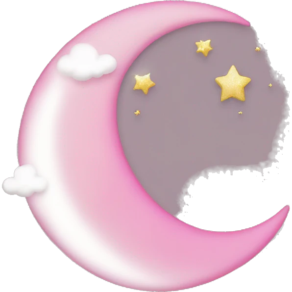 Pink crescent moon with sparkly white clouds emoji
