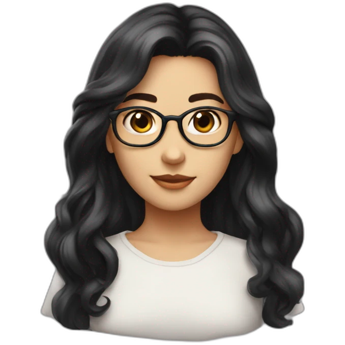 Medium long hair, black hair, glasses，Maiden, lovely. emoji