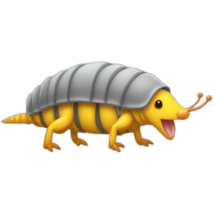 Gray pig armadillo centipede insect with yellow duck face emoji