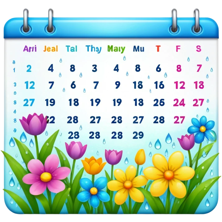 April 2024 calendar with spring flowers and raindrops emoji
