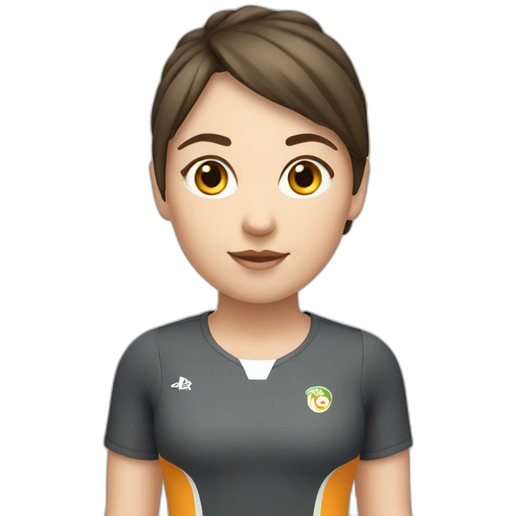A white girl with brune hair and a fringe in a sport outfit emoji