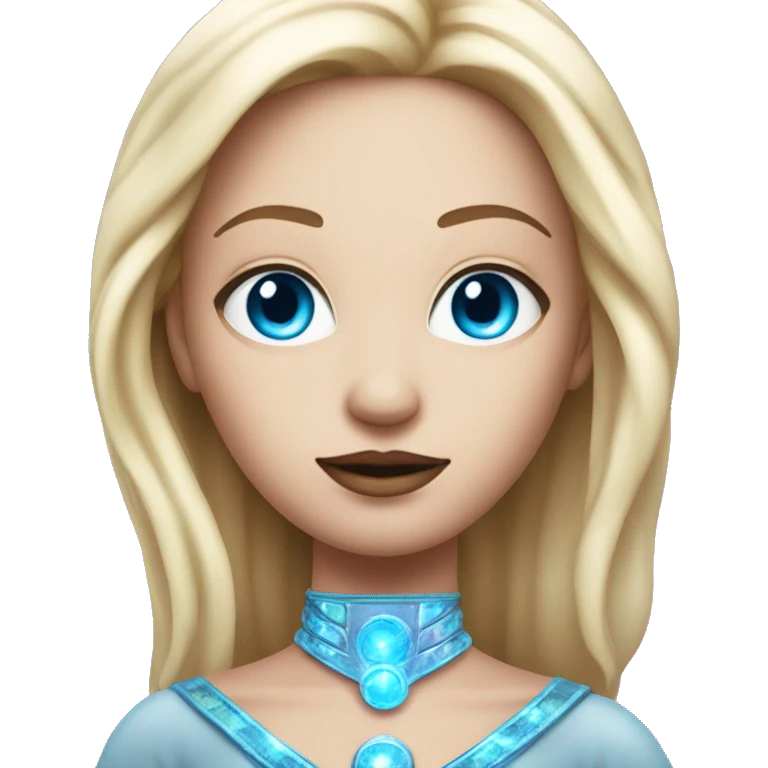 andromedan pink diva with thin face long blonde hair and blue eyes third eye glowing emoji