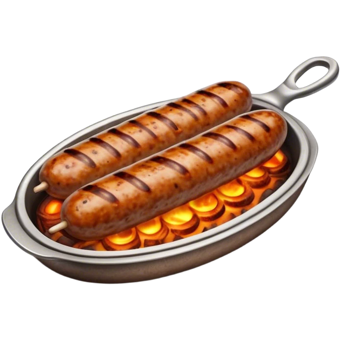 Cinematic Realistic Cevapi Dish Emoji, depicted as small, grilled minced meat sausages with a charred exterior rendered with lifelike textures and warm, savory lighting. emoji