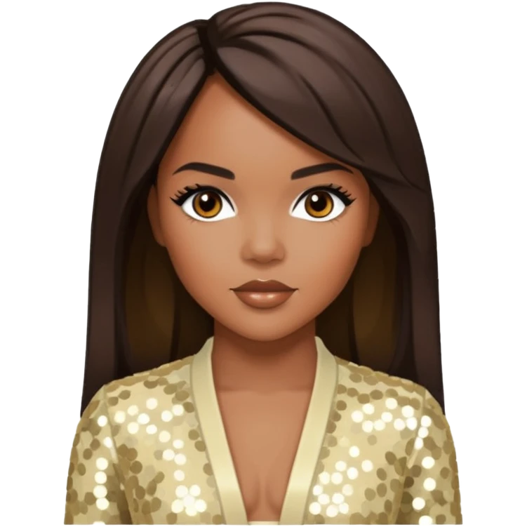 LeToya Luckett from Destiny's Child with long dark brown hair, cream sequin outfit emoji