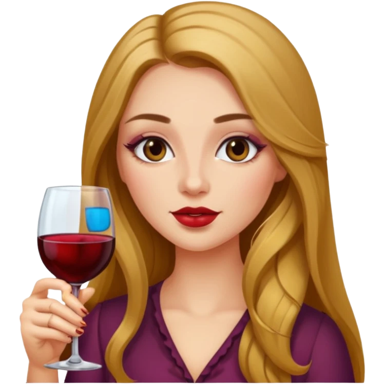 Девушка пьет вино, длинные волосы, накрашена  emoji