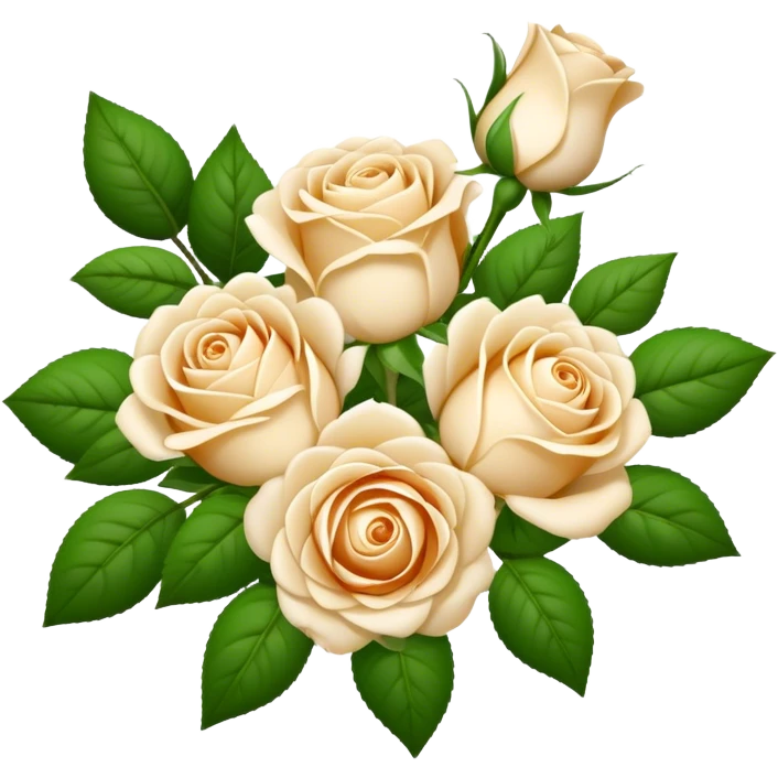 bouquet Cream Tea Rose, luxuriant, leaf, bud emoji