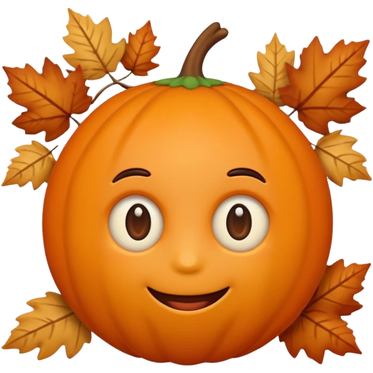 A cute 3D emoji autumn leaves around it, cozy fall colors (orange, brown, beige), playful and modern style, glossy finish, minimalistic but expressive, symbolizing a Fall Reading Challenge. emoji