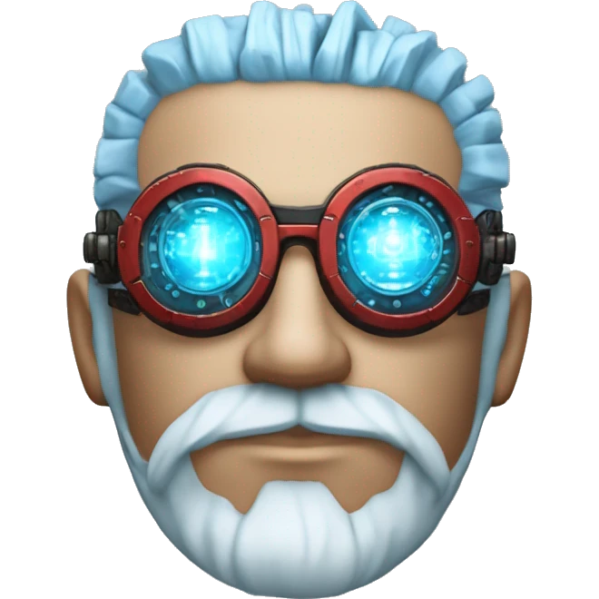  Short light blue haired male cyborg head with light blue beard, red steampunk goggles and circuits emoji