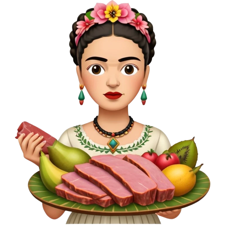 frida khalo style spam meat tropical fruit platter emoji