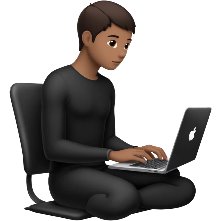 Minimalistic flat vector icon, iOS style, thin black contour on white background. Person silhouette sitting with a laptop, code brackets <> on the screen. Clean, no te emoji