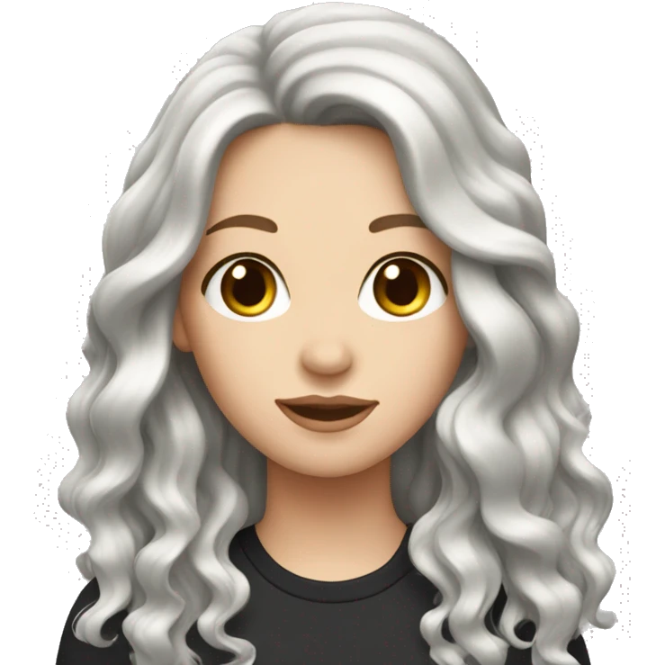 White girl with long black wavy hair emoji