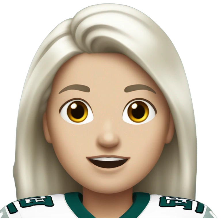 White female light skin white hair light eyes wearing Philadelphia Eagles jersey cheering emoji