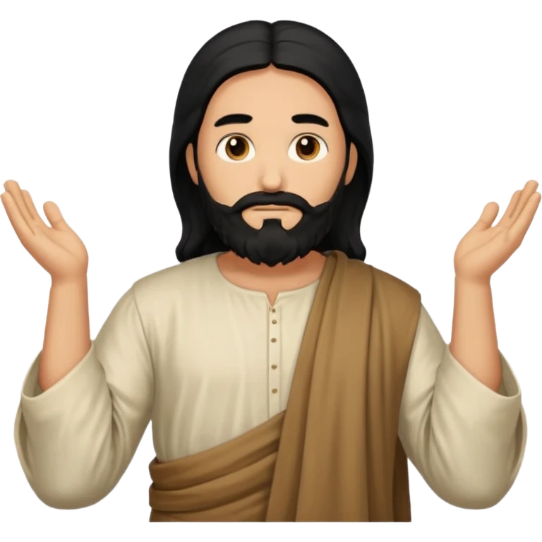 fullbody, head-to-toe, Jesus's apostle Thomas, black hair and black beard, both arms down, normal emoji style emoji