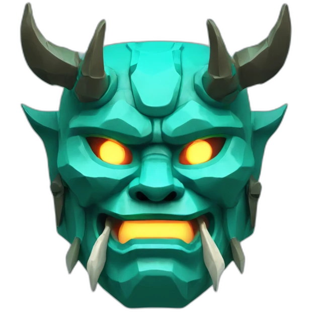 ONI MASK teal color eyes glowing neon japanese style low poly 3d emoji
