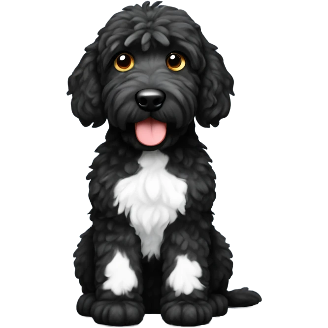 Black golden doodle with white paw and spot on its chest emoji