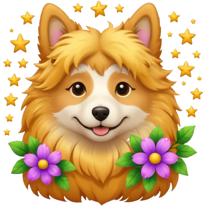 Собака із квітами і зірками emoji