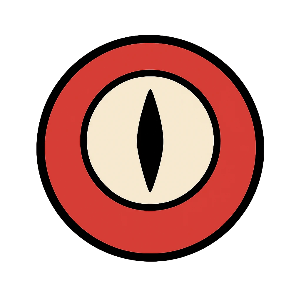 flat toon style red round eyeball with black sharp pupils emoji