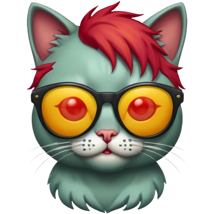 Zombie cat with red hair and sun glasses face emoji