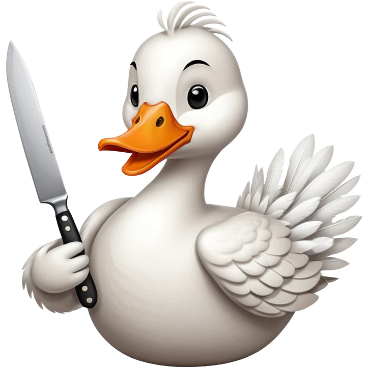 cartoon goose with orange beak holding a kitchen knife emoji