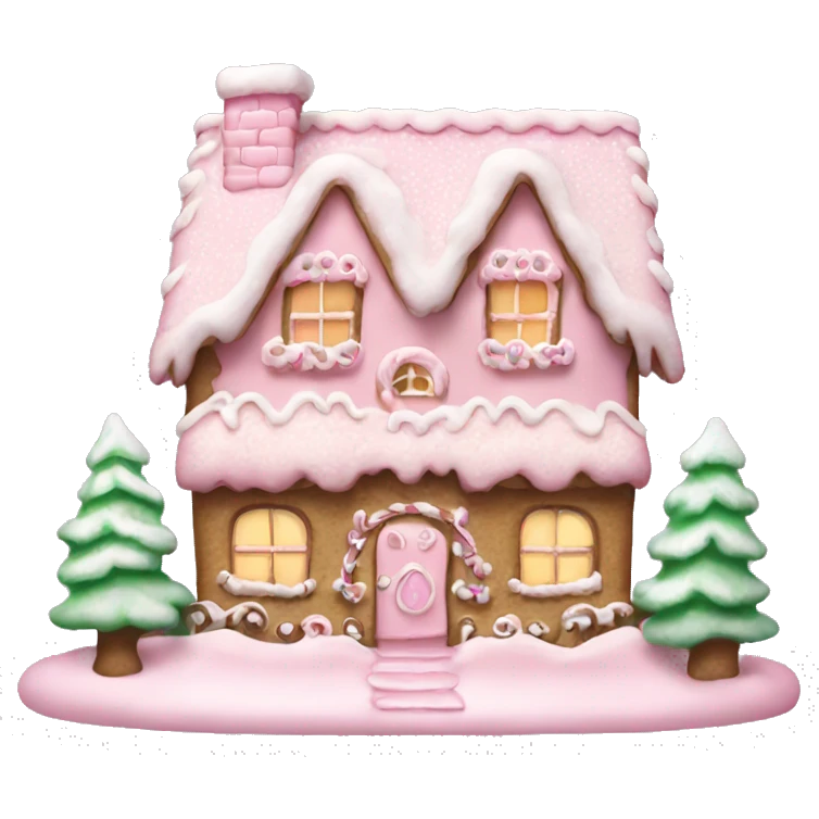 snowy pale pink gingerbread house christmas emoji